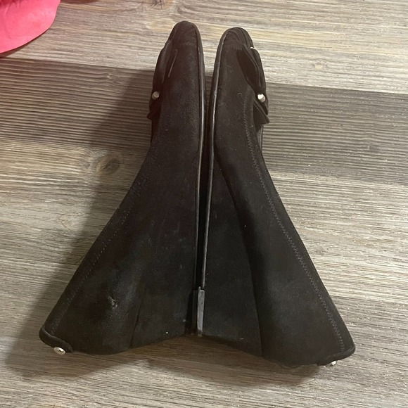 STUART‎ WEITZMAN Womens Sz 7.5M Black Suede Wedge Heel Shoes Silver Buckle - Picture 8 of 15